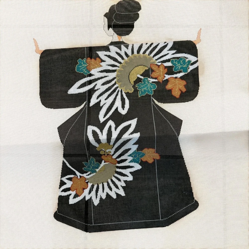 Vintage Amy's Damarj Akiko Autumn Lady Needlepoint Canvas 1990s VERY LARGE